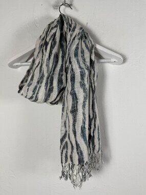 AX Armani Exchange Zebra Print Scarf White Black Fringe One Size 70x28 Boho